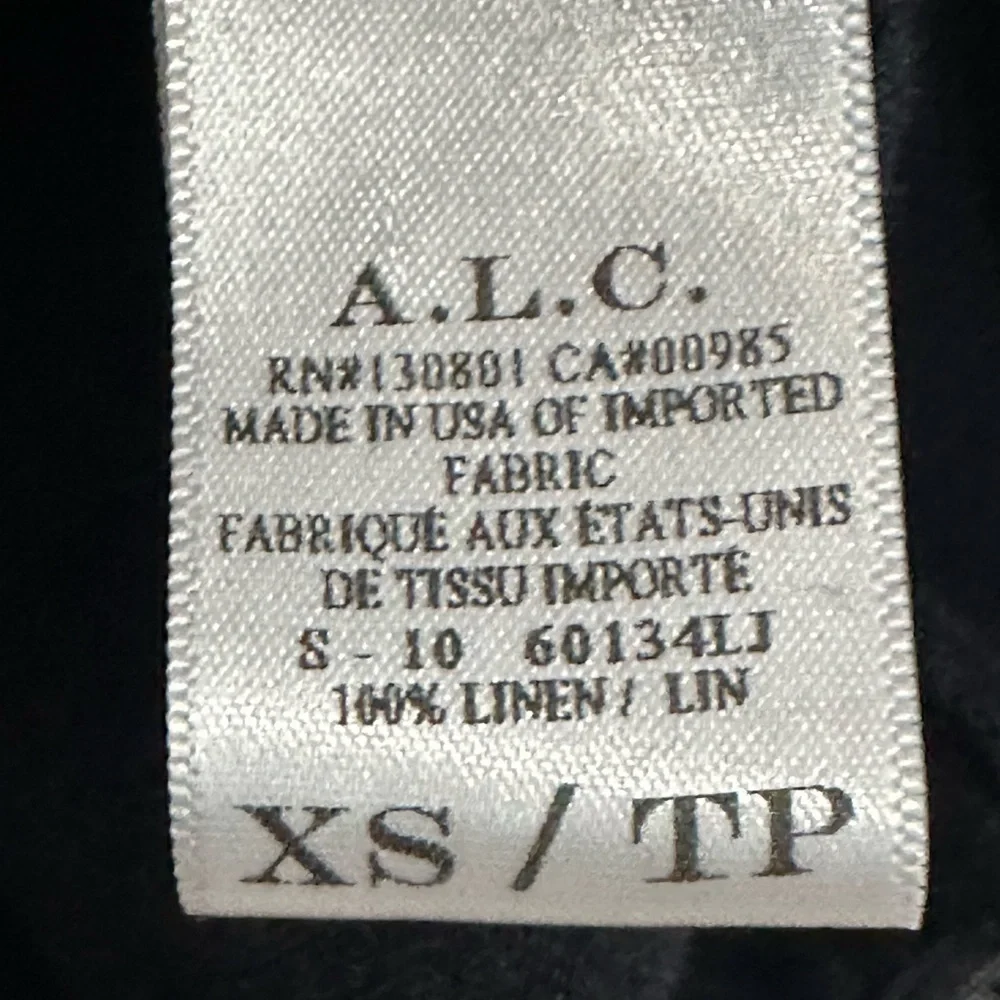A.L.C. Black Linen Sheer Long Sleeve Dress XS Lined High Low Hem - Picture 7 of 7